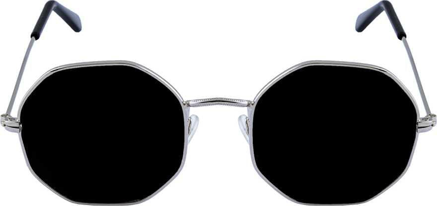 Unisex Black Silver Round Sunglass