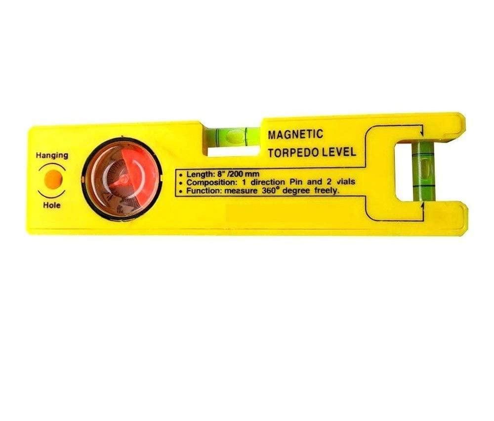 8-inch Magnetic Torpedo Level Tool With 1 Direction Pin, 2 Vials And 360 Degree View (Multicolor)