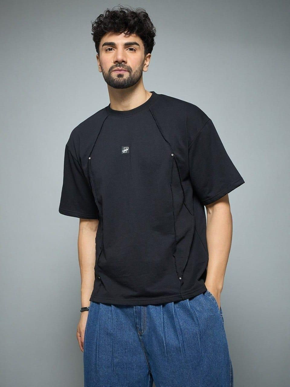 Black Faux Flat Look Cut & Sew T-shirt